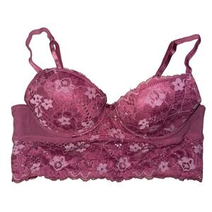 Adore Me Burgundy‎ Lace Balconette Bra 34A Adjustable Straps Hook & Eye Closure